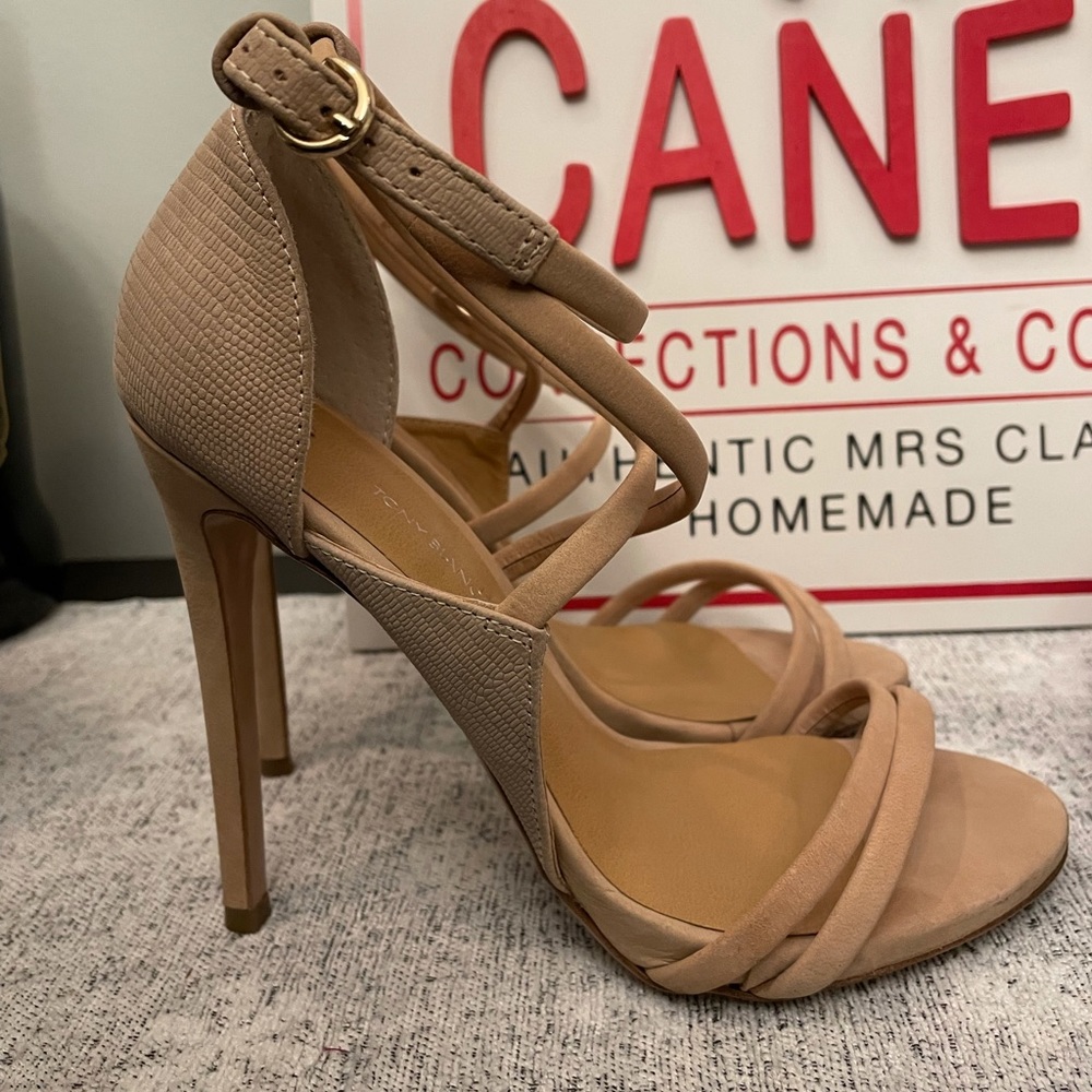 Tony Bianco Alta high heel strap it nude sandals 7.5